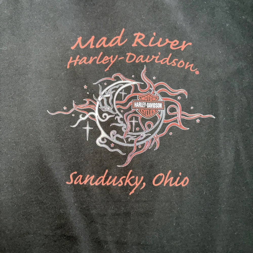 Harley Davidson Black Mad River Sandusky Ohio Moon Graphic T-Shirt Womens M - Picture 8 of 9
